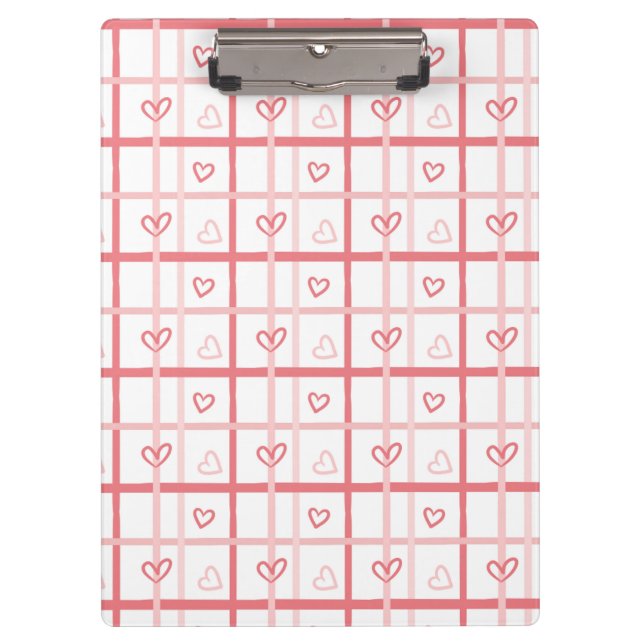 Carpeta De Pinza Cute Pink Heart Grid Pattern (Anverso)
