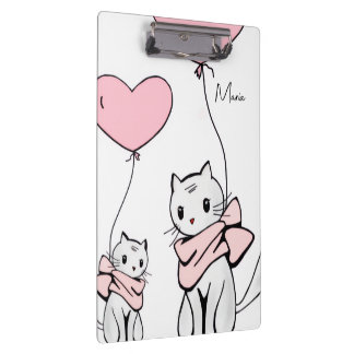 Carpeta De Pinza Cute Pink Kitten Cats Hearts Clipboard