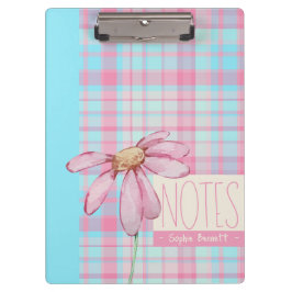 Carpeta De Pinza Cute plaid  pastel pink Daisy Notes Notebook 