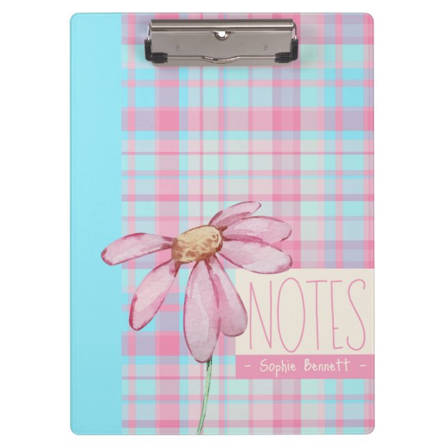 Carpeta De Pinza Cute plaid  pastel pink Daisy Notes Notebook  (Anverso)