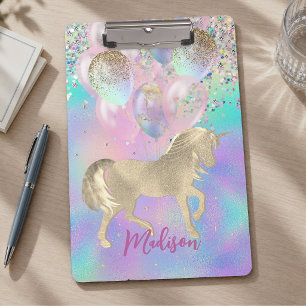 Carpeta De Pinza Cute Rainbow unicornio purpurina globos monograma