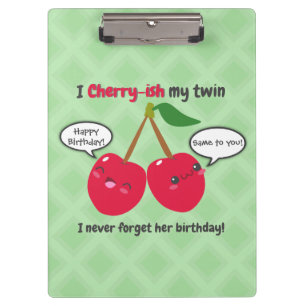 Carpeta De Pinza Cute Red Cherry Kawaii Gemelos Cumpleaños