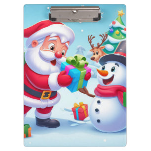 Carpeta De Pinza Cute Santa y Snowman