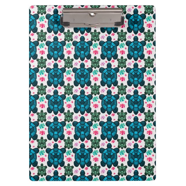Carpeta De Pinza Cute Turtle and Floral Seamless Pattern  Notebook (Anverso)