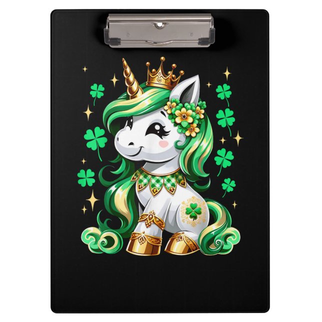 Carpeta De Pinza Cute Unicorn Trébol Día de San Patricio  (Anverso)