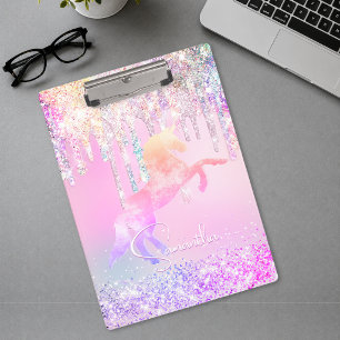 Carpeta De Pinza Cute unicornio rosa Brillo arcoíris Gotea monogram