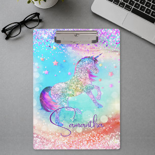 Carpeta De Pinza Cute unicornio rosa Glitter arcoíris aqua monogram