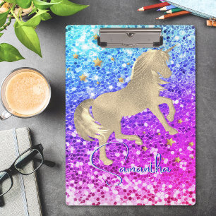 Carpeta De Pinza Cute unicornio rosa Glitter arcoiris dorado monogr