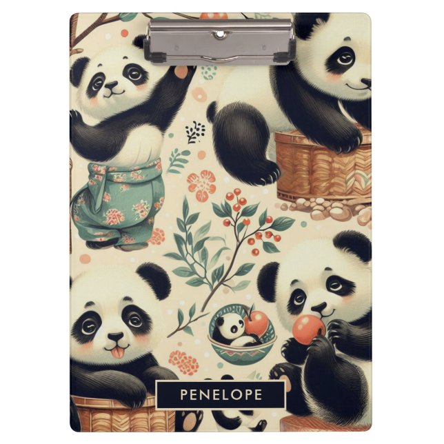 Carpeta De Pinza Cute Vintage Panda Seamless Painting (Anverso)