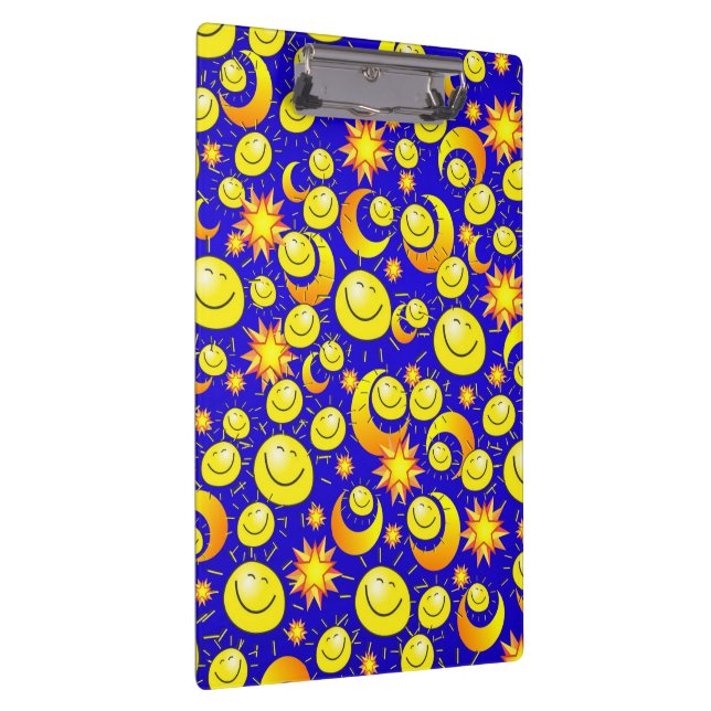 Carpeta De Pinza Cute Yellow Happy Faces & Stars Moon Clipboard  (Derecha)