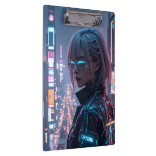 Carpeta De Pinza Cyberpunk Cityscape Poster Futurista Hembra Hacke