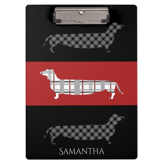 Carpeta De Pinza Dachshunds puestos en rojo y negro personalizado (Anverso)