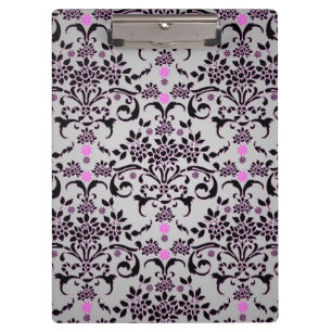 Carpeta De Pinza Damascado Floral Elegante Negro Púrpura Plateado B