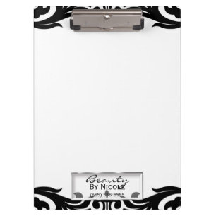 Carpeta De Pinza Damasco Blanco Negro Personalizado Glam Elegante