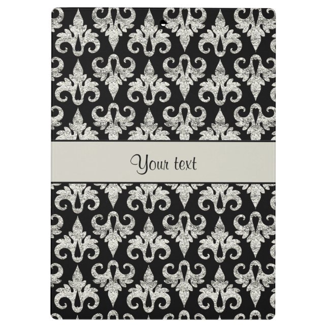 Carpeta De Pinza Damasco de plata brillante glamoroso del purpurina (Reverso)