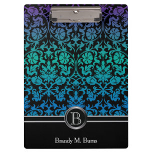 Carpeta De Pinza Damasco floral de color azul, verde y púrpura