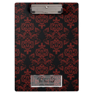 Carpeta De Pinza Damasco Negro Rojo Elegante Chic Glam Personalizad