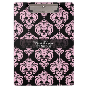 Carpeta De Pinza Damasco Rosa y Negro Chic Elegante Glam Personaliz