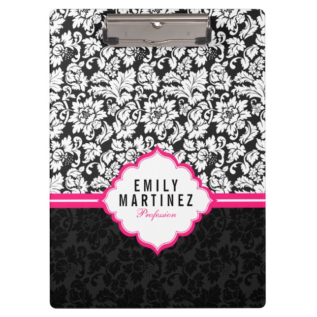 Carpeta De Pinza Damascos florales blancos y rosados negros (Anverso)