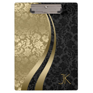 Carpeta De Pinza Damascos Florales Geométricos De Color Negro Y Oro