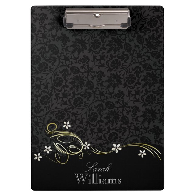 Carpeta De Pinza Damask negro y Swirls negros (Anverso)