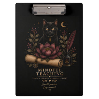 Carpeta De Pinza Dark Academia Mindful Teaching Black Cat & Lotus