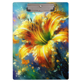 Carpeta De Pinza Daylilies Flor Amarillo Impresionista Verde azulad