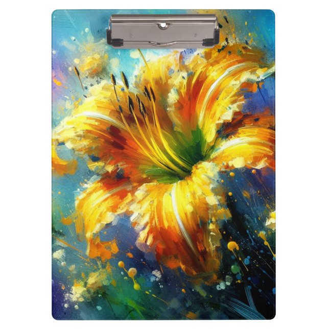 Carpeta De Pinza Daylilies Flor Amarillo Impresionista Verde azulad (Anverso)