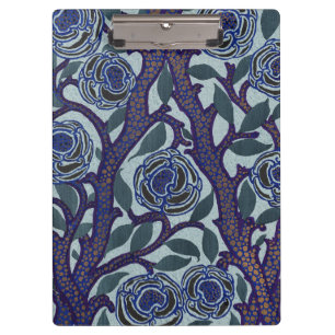 Carpeta De Pinza Decoración floral de rosa Art Déco azul real y dor