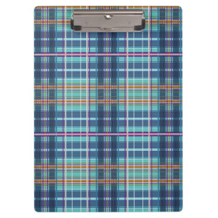 Carpeta De Pinza Denim verificado con múltiples cuadrados en azul