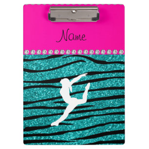 Carpeta De Pinza Denominar rayas de cebra de purpurina turquesa de 