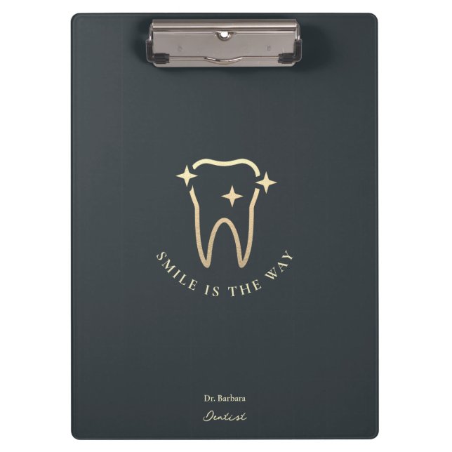 Carpeta De Pinza Dentist Gold Tooth Dark Blue Gray Modern (Anverso)