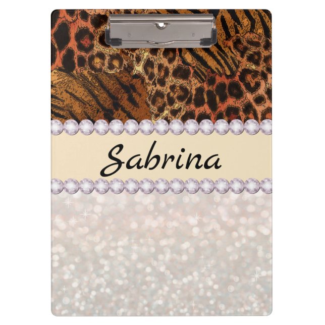 Carpeta De Pinza diamante rosa de tigre leopardo (Anverso)