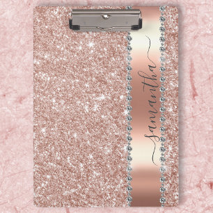 Carpeta De Pinza Diamond Bling Glitter Caligrafía Nombre Rosa Dorad
