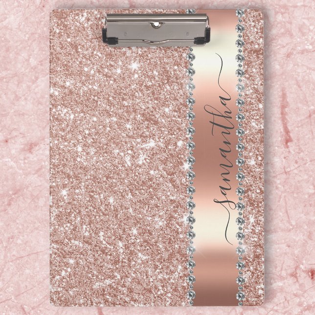 Carpeta De Pinza Diamond Bling Purpurina Caligrafía Nombre Rosa Oro (Subido por el creador)