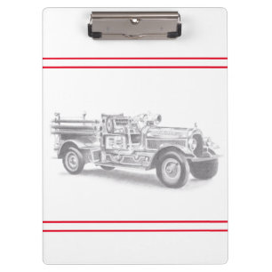 Carpeta De Pinza dibujo a lápiz de camión de bomberos antiguo