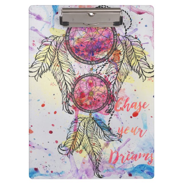 Carpeta De Pinza Dibujo acuarela Dreamcatcher "Chase your Dreams" (Anverso)