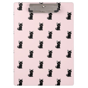 Carpeta De Pinza Dibujo de gato negro lindo sobre rosa pastel