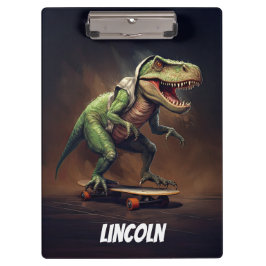 Carpeta De Pinza Dinosaurios T-Rex montando una tabla de patinaje