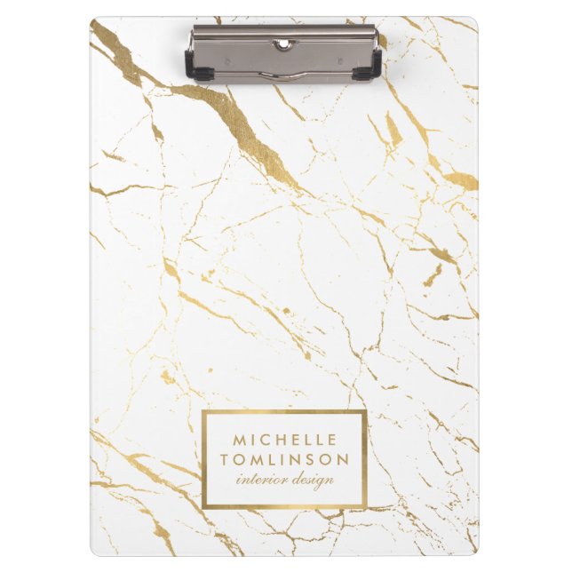 Carpeta De Pinza Diseñador de mármol blanco y dorado personalizado (Anverso)