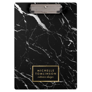Carpeta De Pinza Diseñador de mármol blanco y negro personalizado