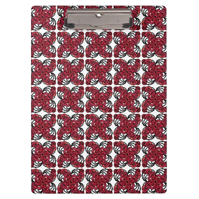 Carpeta De Pinza Diseño Art Nouveau Floral rojo y rosa negro (Anverso)