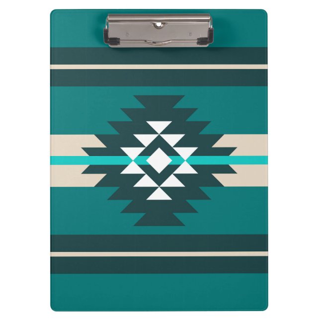 Carpeta De Pinza Diseño azteca de color turquesa (Anverso)