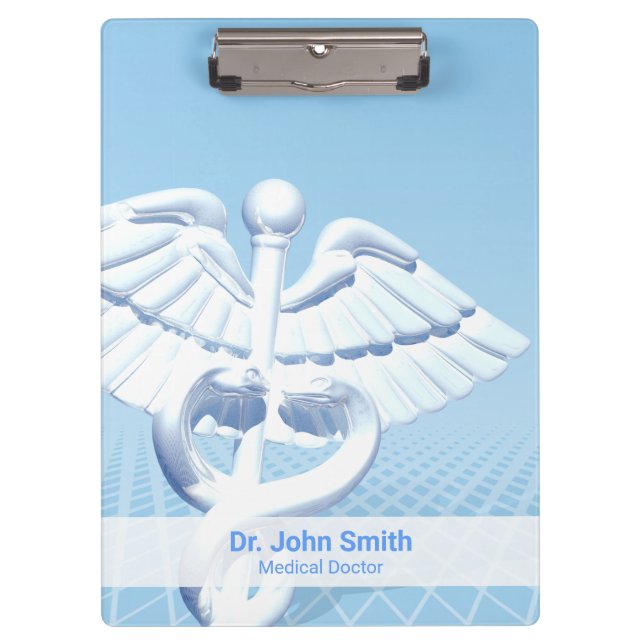 Carpeta De Pinza Diseño azul Caduceus 3D blanco médico (Anverso)