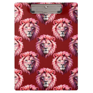 Carpeta De Pinza Diseño de cabeza de león rosa granate