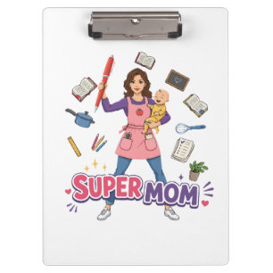 Carpeta De Pinza Diseño de dibujos animados de Supermamá multitarea