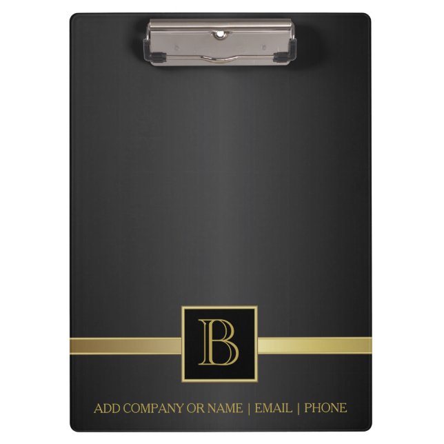 Carpeta De Pinza Diseño de monograma ejecutivo negro y dorado (Anverso)
