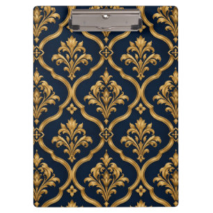 Carpeta De Pinza Diseño de Motivo Vintage de Damasco Dorado y Azul 