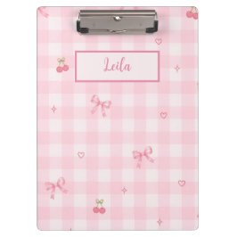 Carpeta De Pinza Diseño de nombre con lazo de cereza en gingham ros