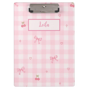 Carpeta De Pinza Diseño de nombre con lazo de cereza en gingham ros
